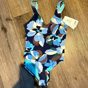 Athleta Blue Floral one piece bathing suit